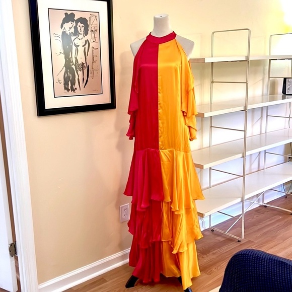 NWT,Pinnacle By Shruti Sancheti,Mock-Neck,Ruffle,Elegant,Tiered Dress,Size Med - Picture 6 of 10